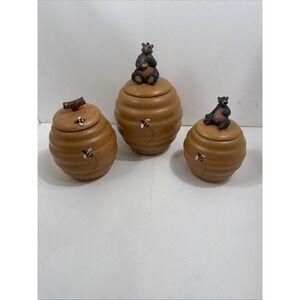 Honour Black Bear Honey Beehive 3 Piece Canister Set .